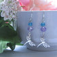 Purple & Blue Glass Stainless Steel Dragonfly Charm Silver Dangle Earrings