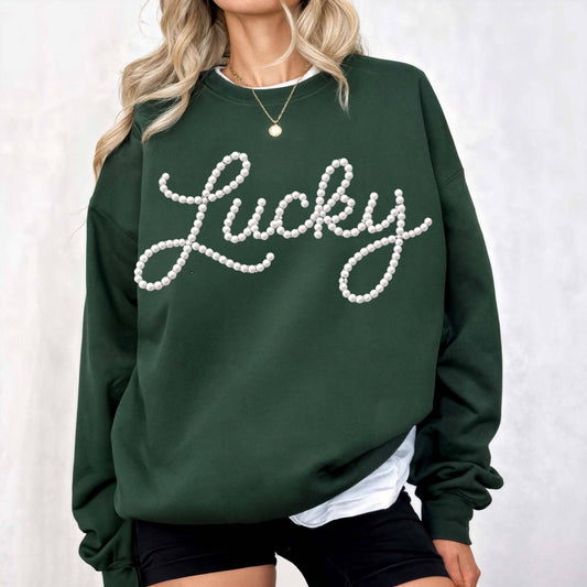 Lucky Pearl Script Tee & Sweatshirt – St. Patrick’s Day Style