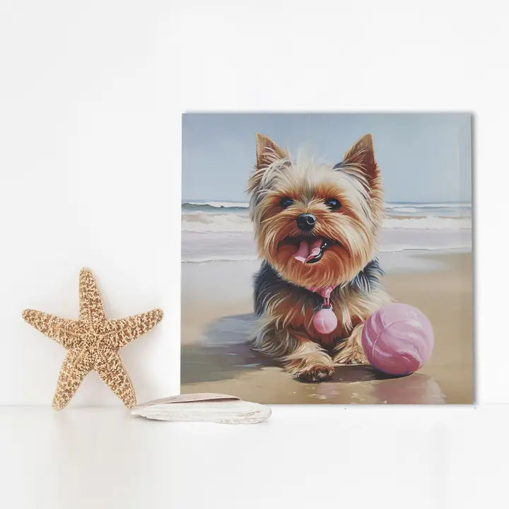 Beach Dogs Coastal Canvas Wall Art, Yorkie