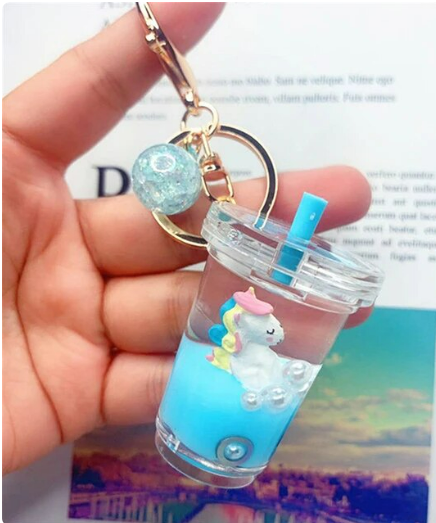 Boba Bubble Tea Key Chain with Unicorn