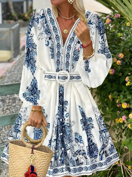 Stylish V-Neck Bohemian Style Dress