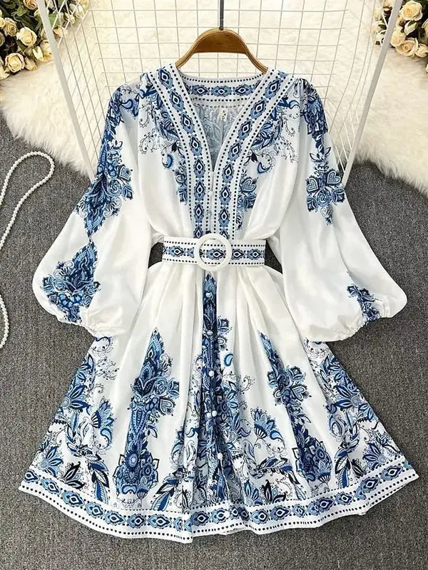 Stylish V-Neck Bohemian Style Dress