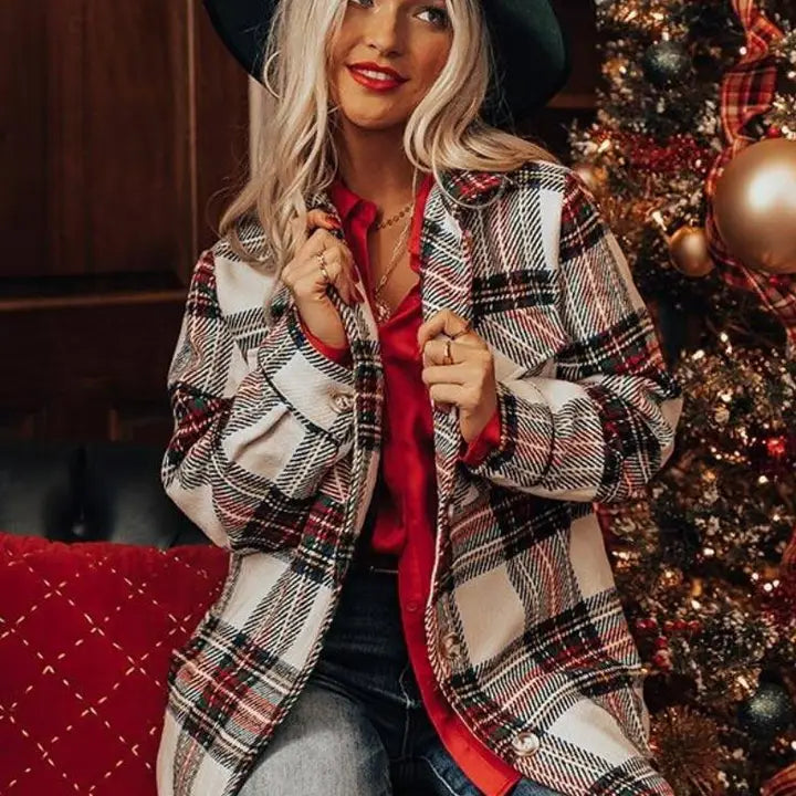 Christmas Lapel Plaid Jacket