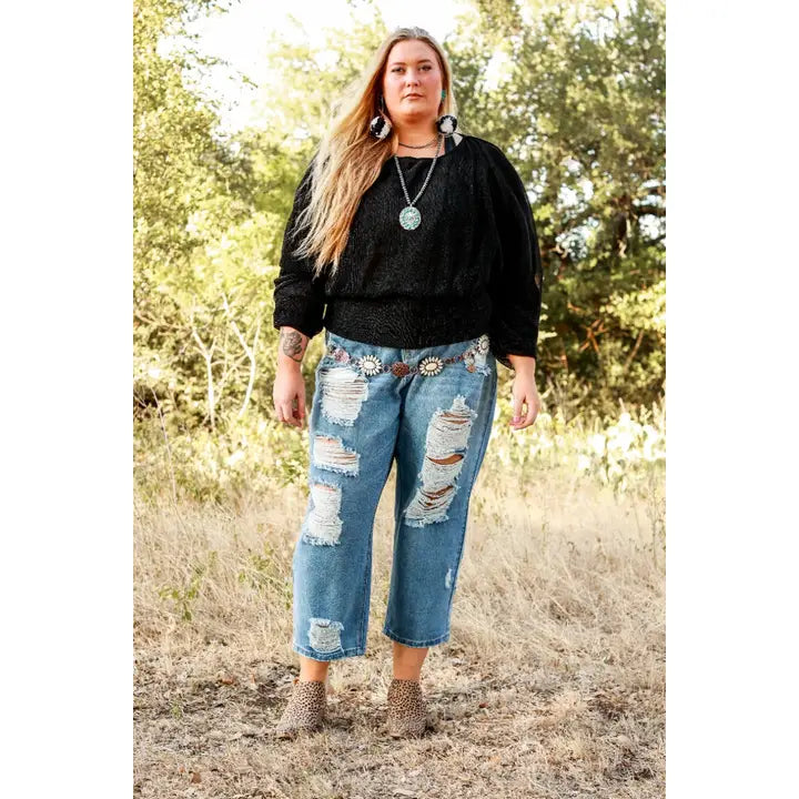 Forever Chasing Cowboys Copper Cream Floral Concho Link Belt Plus