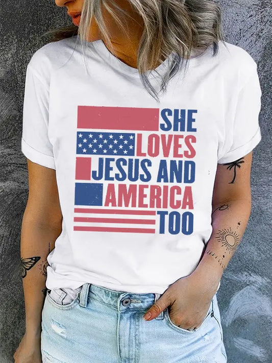 USA Flag She Loves Jesus and America Too USA