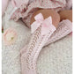 Vintage Bow Pointelle Knee High Socks – Girls Lace Knit Dress Socks (0-5Y)