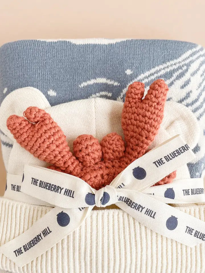 Nautical Baby Gift Set, Crab | Cotton Blanket, Teether, Hat