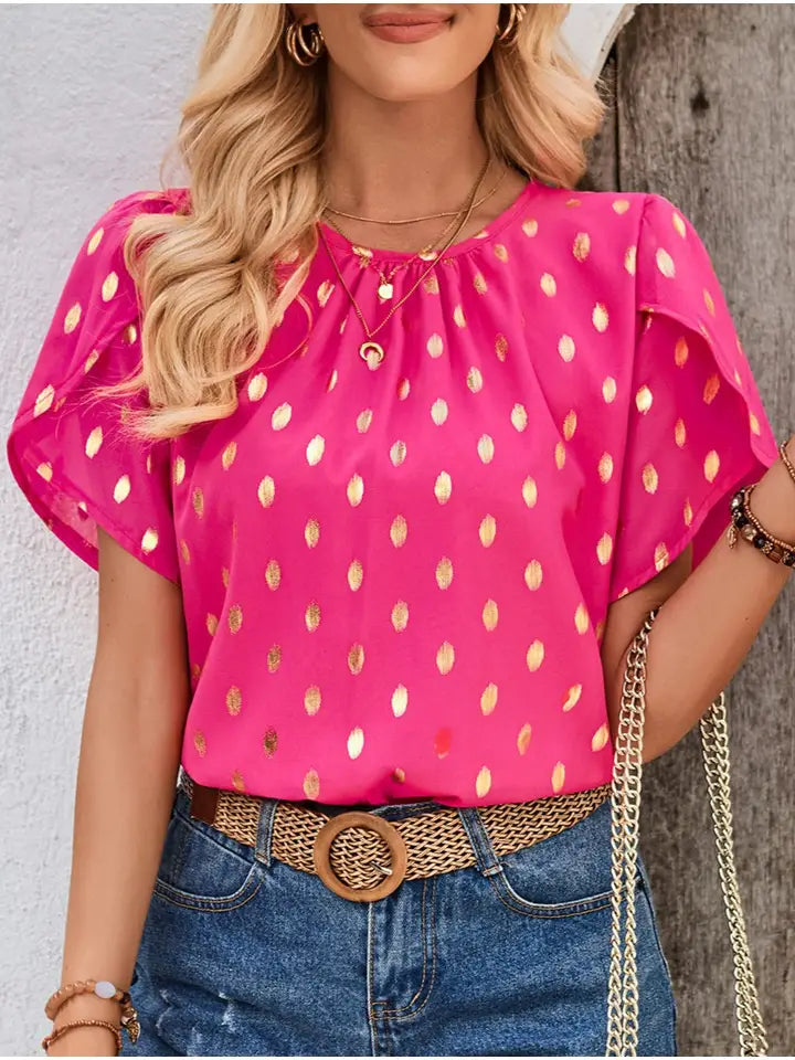 Stylish Crewneck Polka Dot Short Sleeve T-Shirt Top