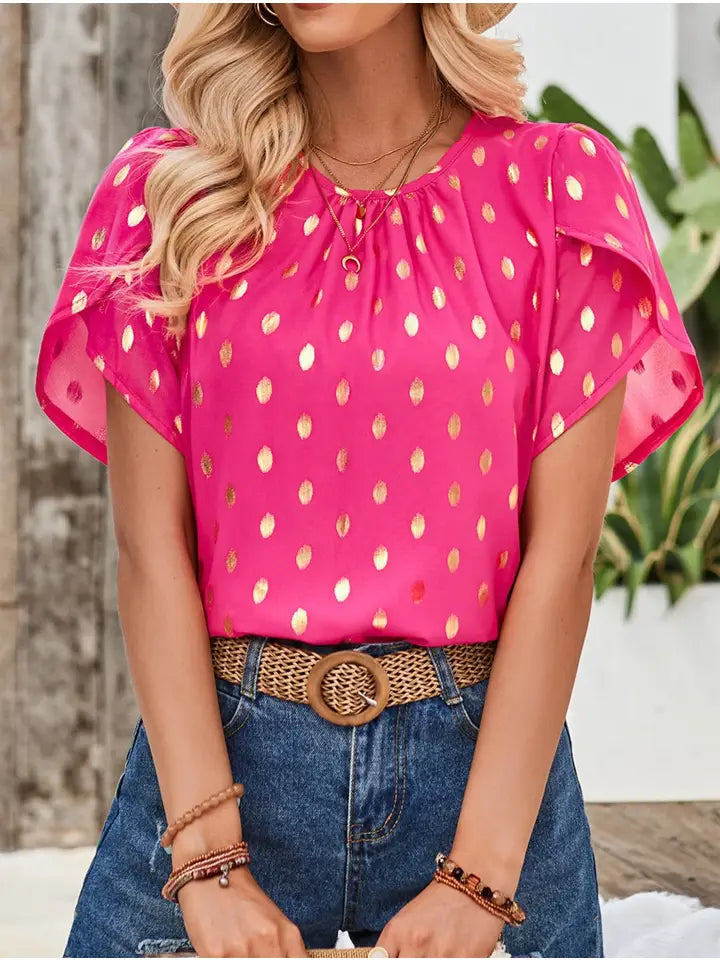 Stylish Crewneck Polka Dot Short Sleeve T-Shirt Top