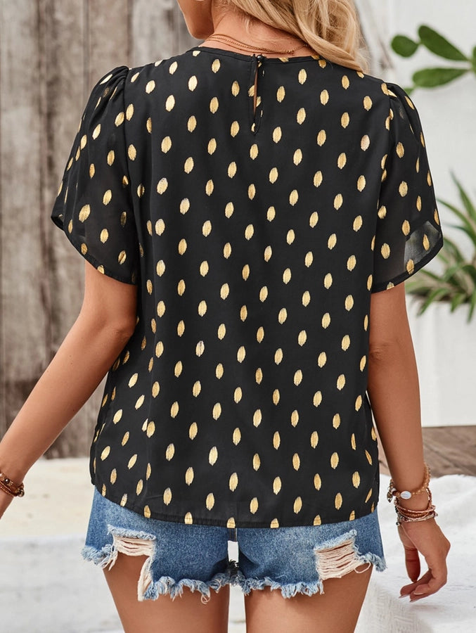 Stylish Crewneck Polka Dot Short Sleeve T-Shirt Top