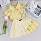 Little Girls Daisy Skirt Set – Ruffle Sleeve Button Top & Skirt (2T–7)