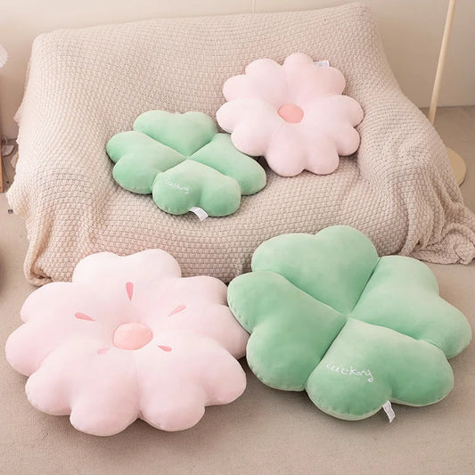 Cute Four-Leaf Clover or Cherry Blossoms Decorative Plush Pillow