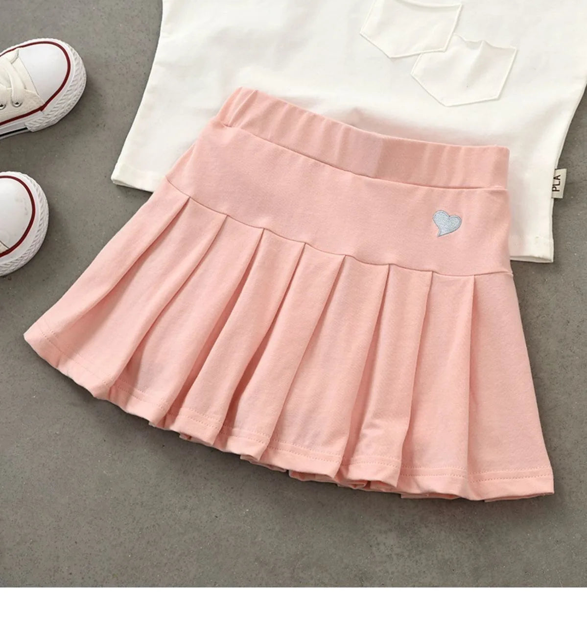 Girls Heart Pleated Skort – Athletic Style Skirt (Sizes 3T–16)