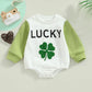 Lucky Four-leaf Clover Print Romper and Sweatshirt