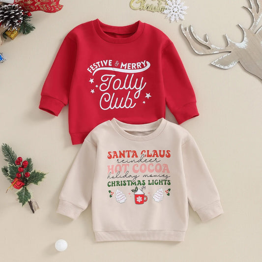 Holiday Graphic Crewneck Sweatshirts – Infant & Toddler Christmas Pullovers | Jolly Club & Santa Cocoa Designs