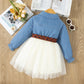 Girls Denim Top Tulle Dress – Bow Waist Special Occasion Dress (2T–6)