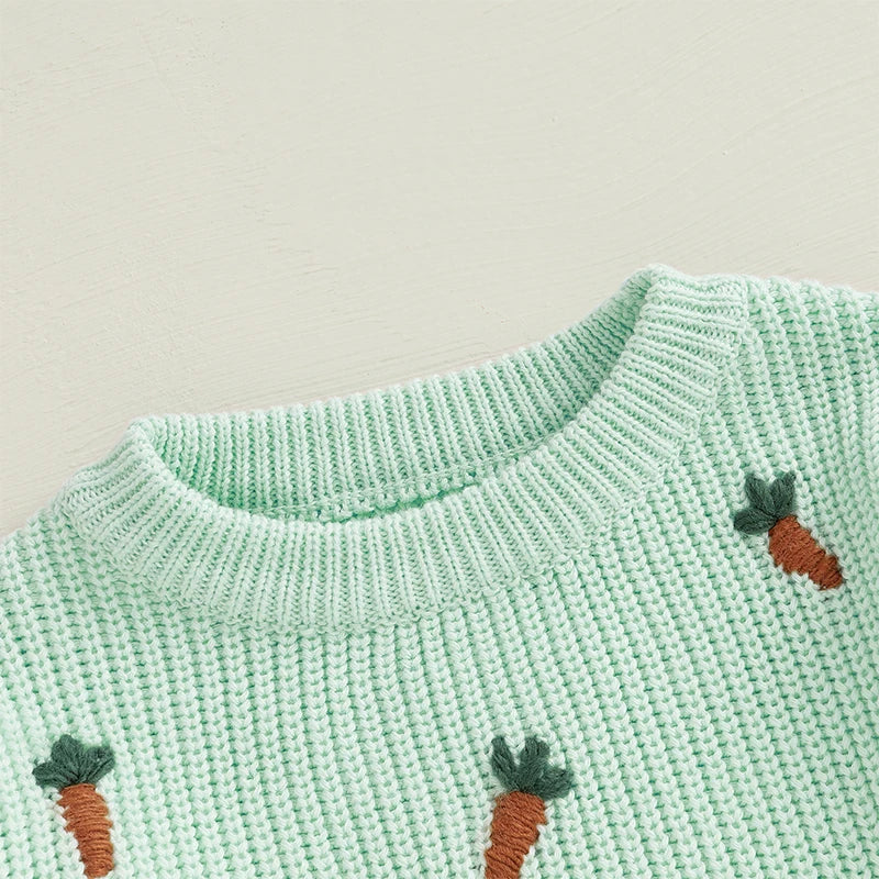 🥕 Carrot Patch Knit Sweater – Cozy Spring Pullover
