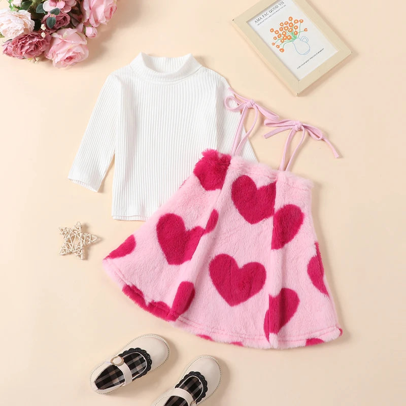 Fluffy Heart Girl's 2-Piece Outfit