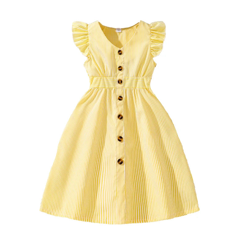 Girls Flutter Sleeve Striped Dress – Button Front Summer Style (8–12)