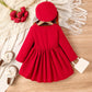 Girls 2 pcs A-Line Button Down Red Dress with Hat