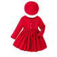 Girls 2 pcs A-Line Button Down Red Dress with Hat