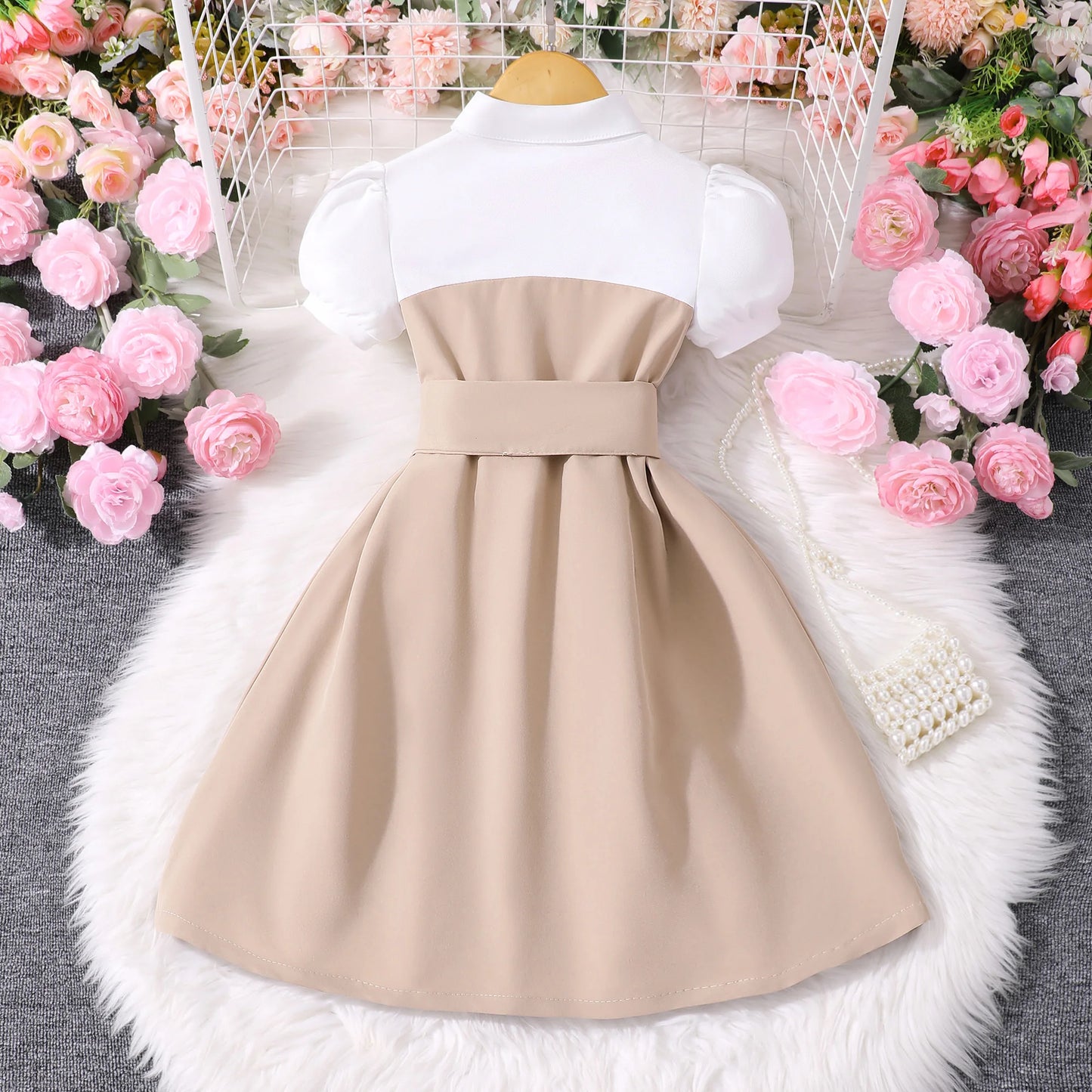 Little Girls Button Detail Dress – Puff Sleeve Special Occasion Dress (4–7)