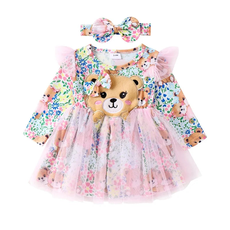 Spring Flowers Baby Girl Dress with Bow