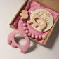 Elephant Teething Gift Set – Silicone & Wooden Teethers, Pacifier Clip & Milestone Keepsake (5-Piece Set)