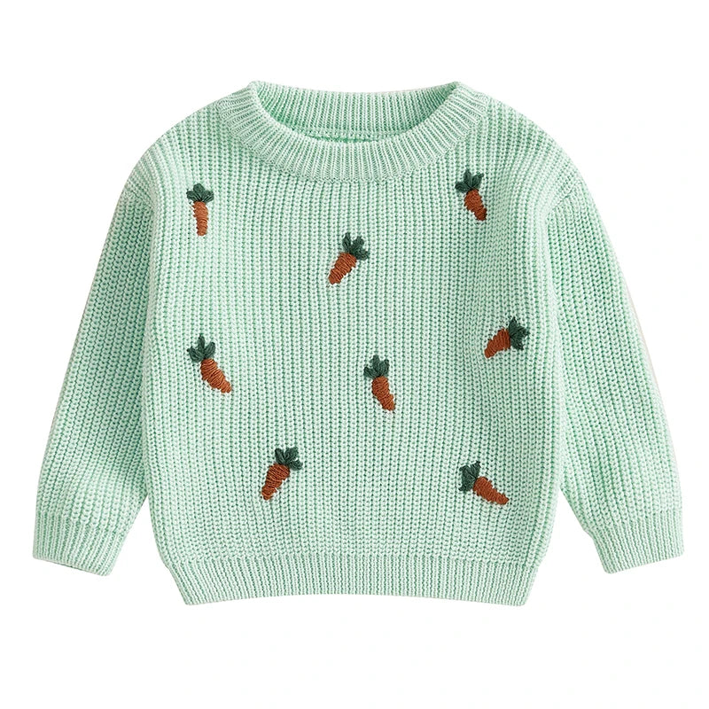 🥕 Carrot Patch Knit Sweater – Cozy Spring Pullover