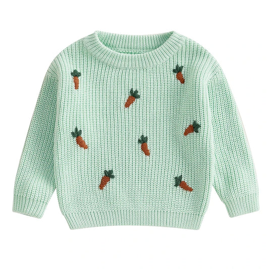 🥕 Carrot Patch Knit Sweater – Cozy Spring Pullover