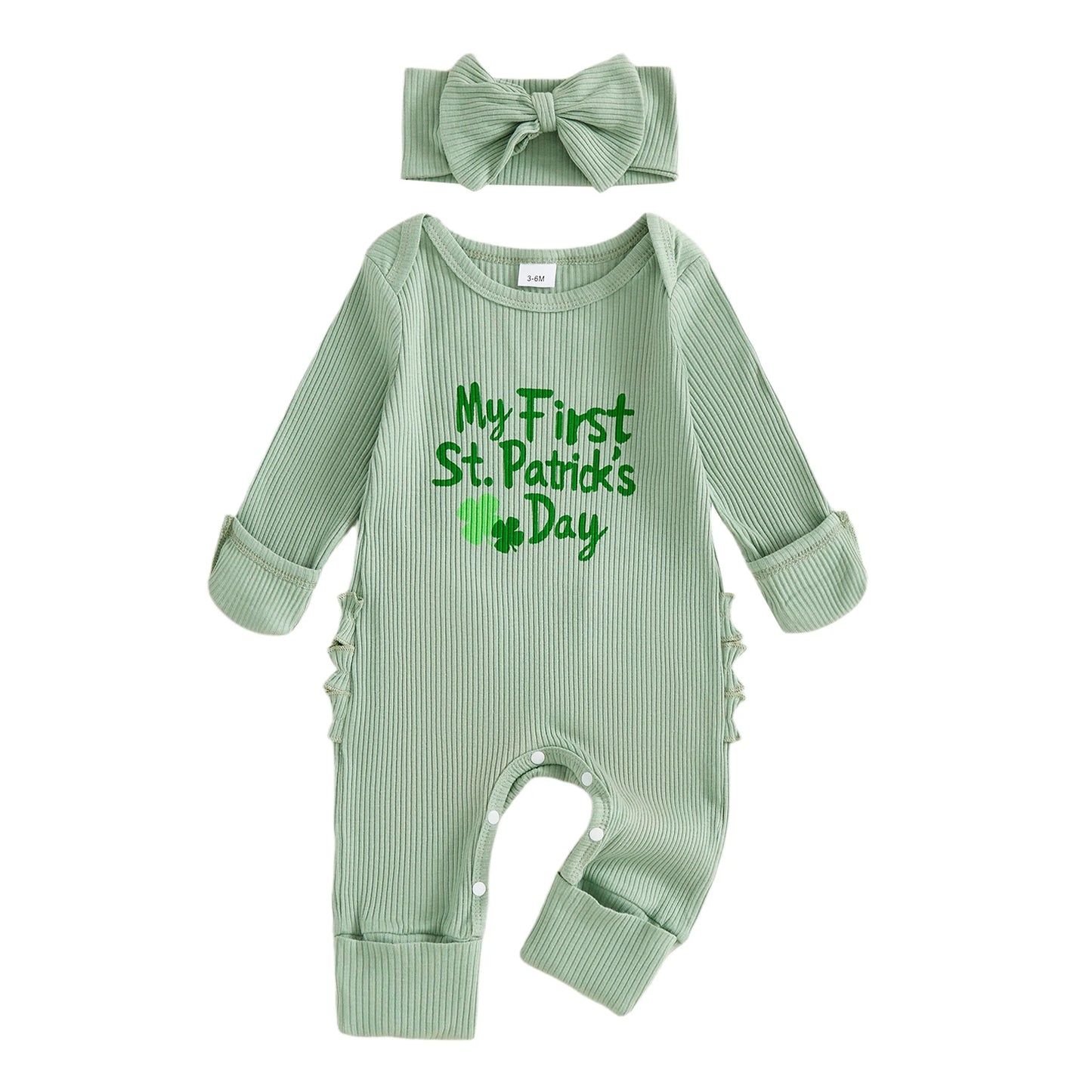 🍀 My First St. Patrick’s Day Baby Romper & Bow Set
