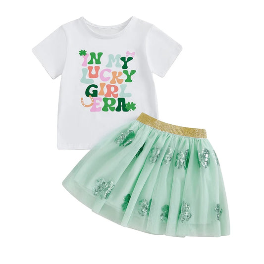 In My Lucky Girl Era” 2-Piece Skirt Set – Shamrock Tulle Outfit