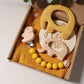 Elephant Teething Gift Set – Silicone & Wooden Teethers, Pacifier Clip & Milestone Keepsake (5-Piece Set)