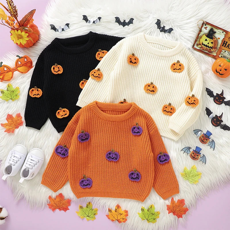 Knitted Pumpkin Toddler Kids Fall Halloween Sweater