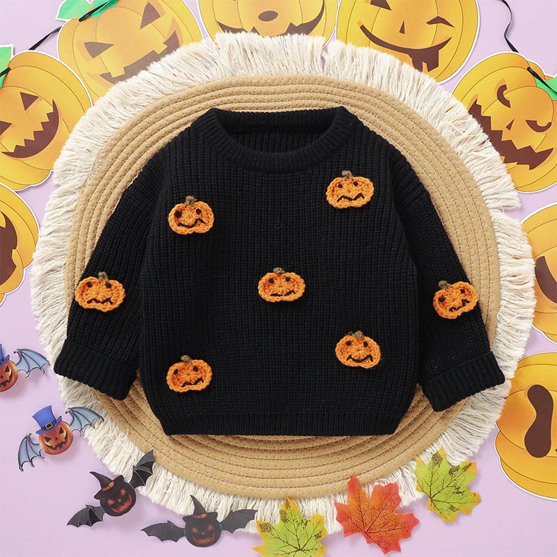 Knitted Pumpkin Toddler Kids Fall Halloween Sweater