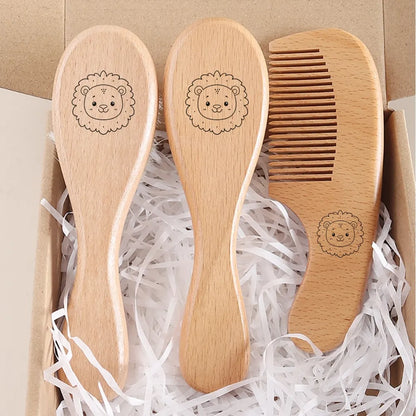 Baby’s First Wooden Brush & Comb Set – Natural Beech Wood Grooming Kit (3-Piece Gift Box)