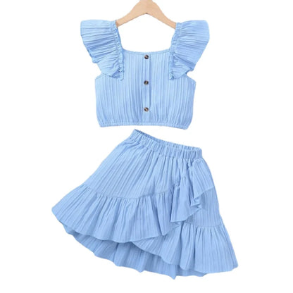Girls Ruffle Crop Top & Skirt Set – Summer Party Outfit (8–12)