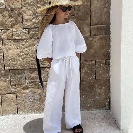Girls' Breezy Cotton-Linen Two-Piece Set
