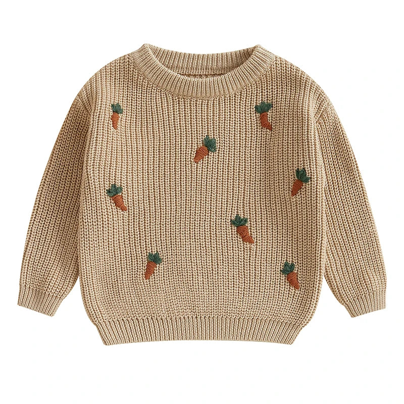 🥕 Carrot Patch Knit Sweater – Cozy Spring Pullover