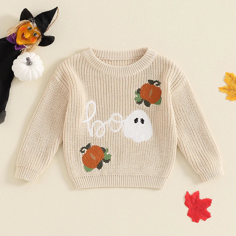 Boo - Baby Toddler Fall Knit Pullover Pumpkin Halloween Sweater