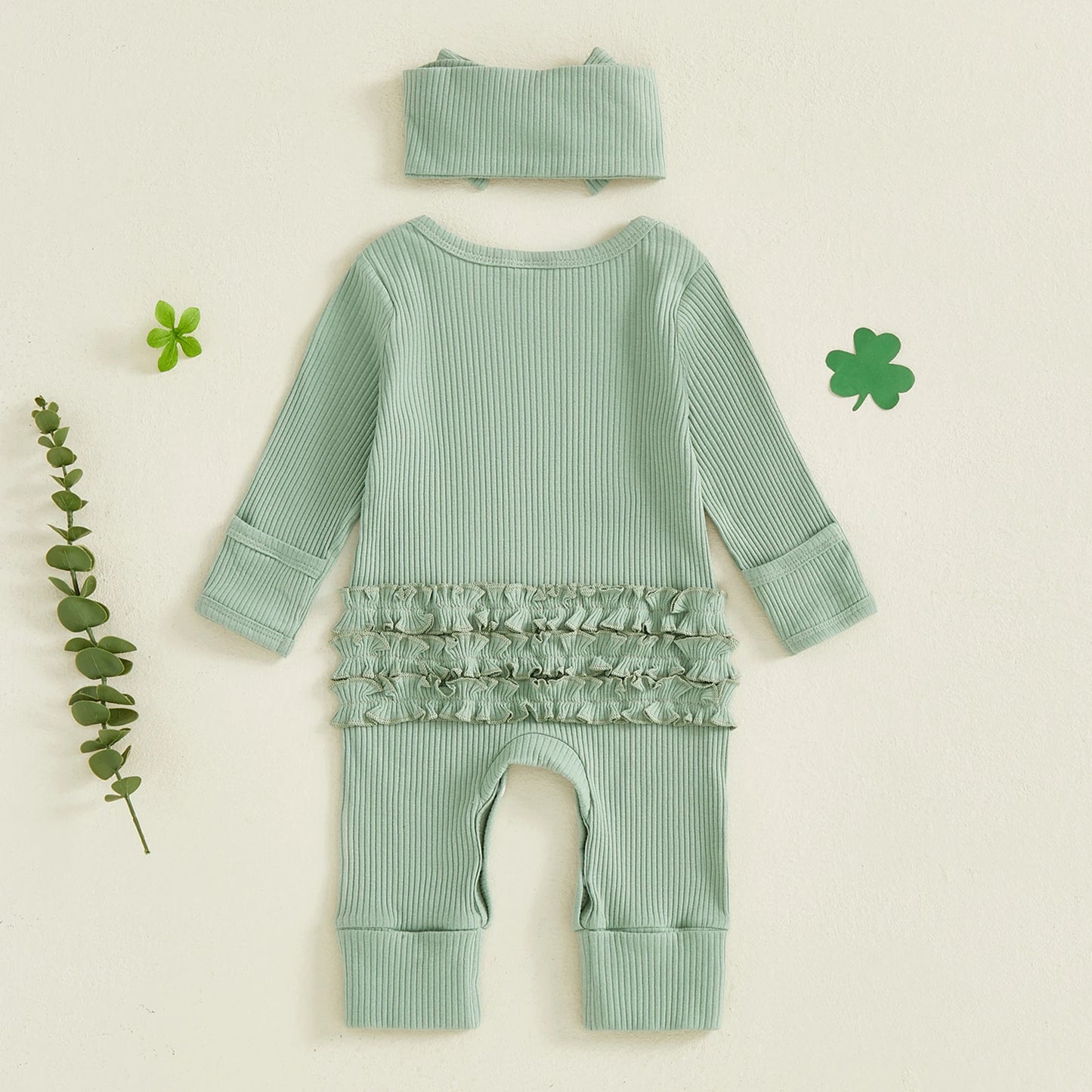 🍀 My First St. Patrick’s Day Baby Romper & Bow Set