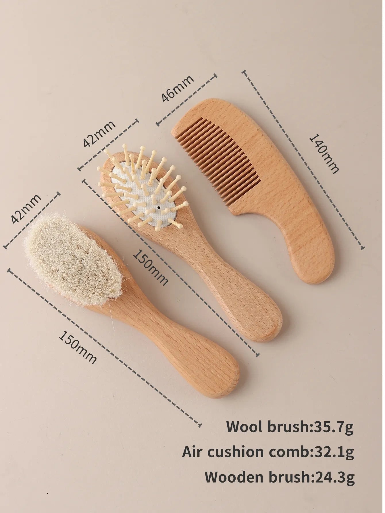 Baby’s First Wooden Brush & Comb Set – Natural Beech Wood Grooming Kit (3-Piece Gift Box)
