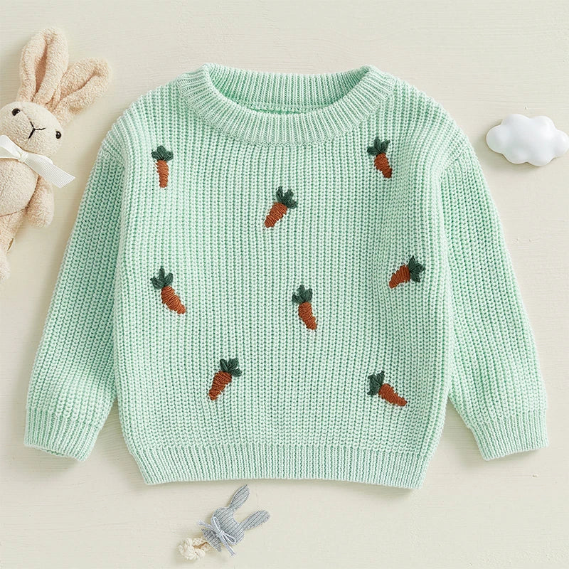 🥕 Carrot Patch Knit Sweater – Cozy Spring Pullover