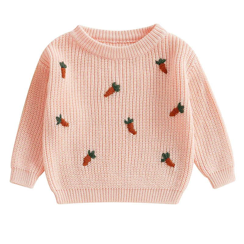 🥕 Carrot Patch Knit Sweater – Cozy Spring Pullover