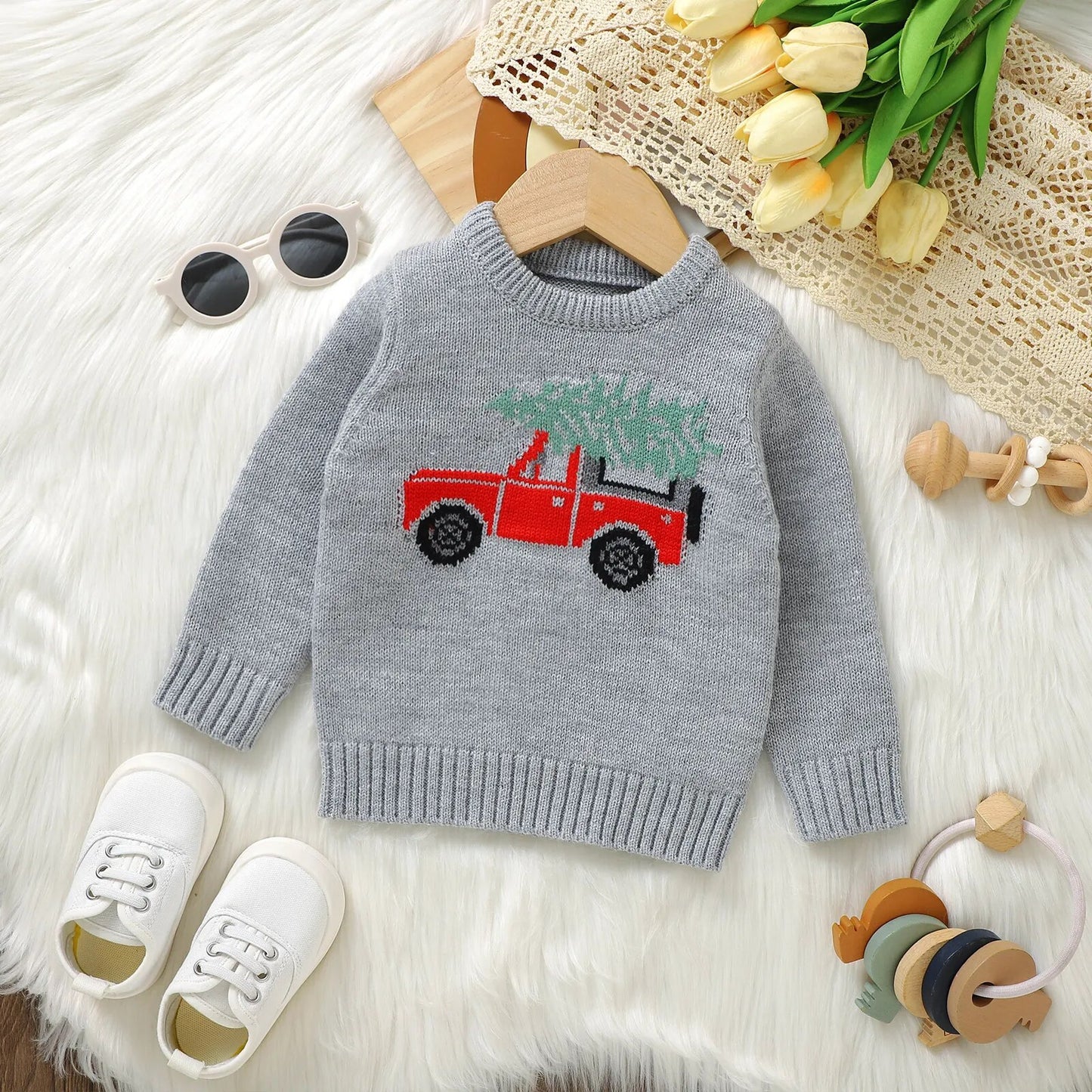 Boys Red Truck Christmas Sweater