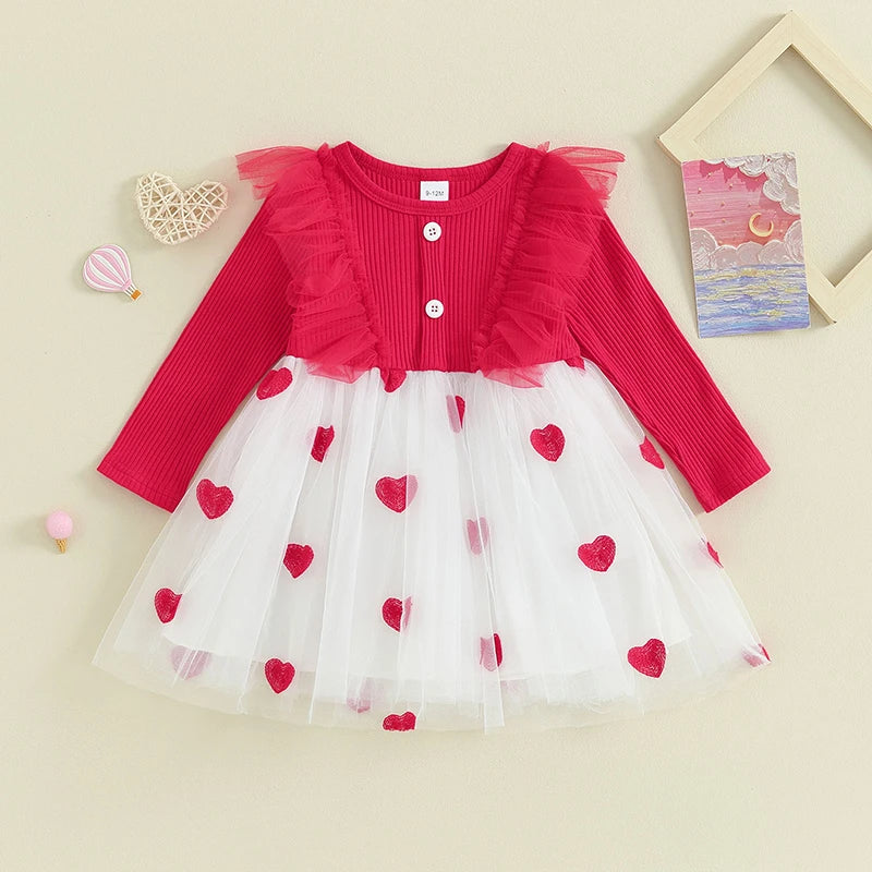 Girls Heart Print Valentine's Day Dress