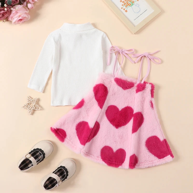 Fluffy Heart Girl's 2-Piece Outfit