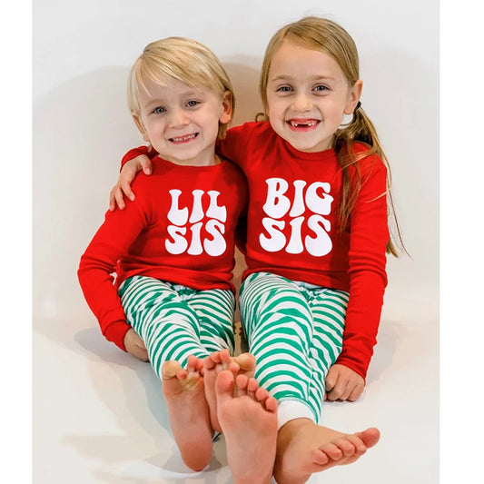 Big Sis & Lil Sis Matching Pajamas – Holiday Sibling PJ Set (Big Bro & Lil Bro Options Available)