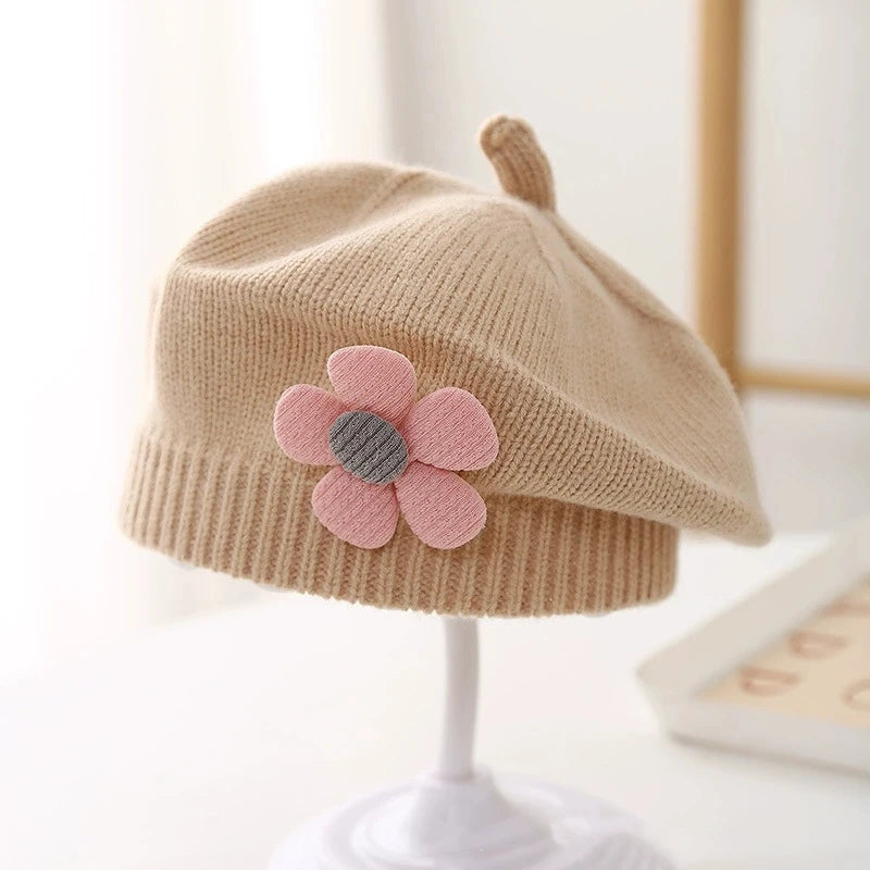Sweet Blossom Knit Beret – Soft Flower Toddler Hat