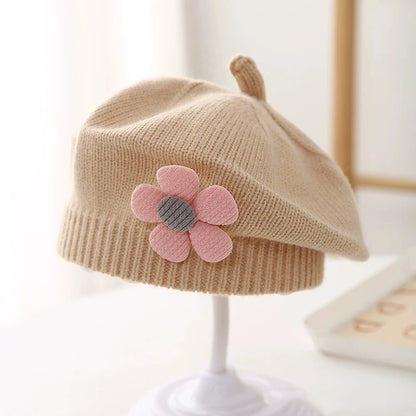Sweet Blossom Knit Beret – Soft Flower Toddler Hat